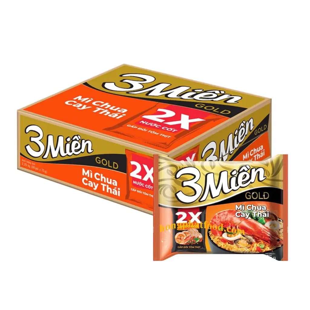 THÙNG 30 gói Mì 3 Miền tôm chua cay 65g