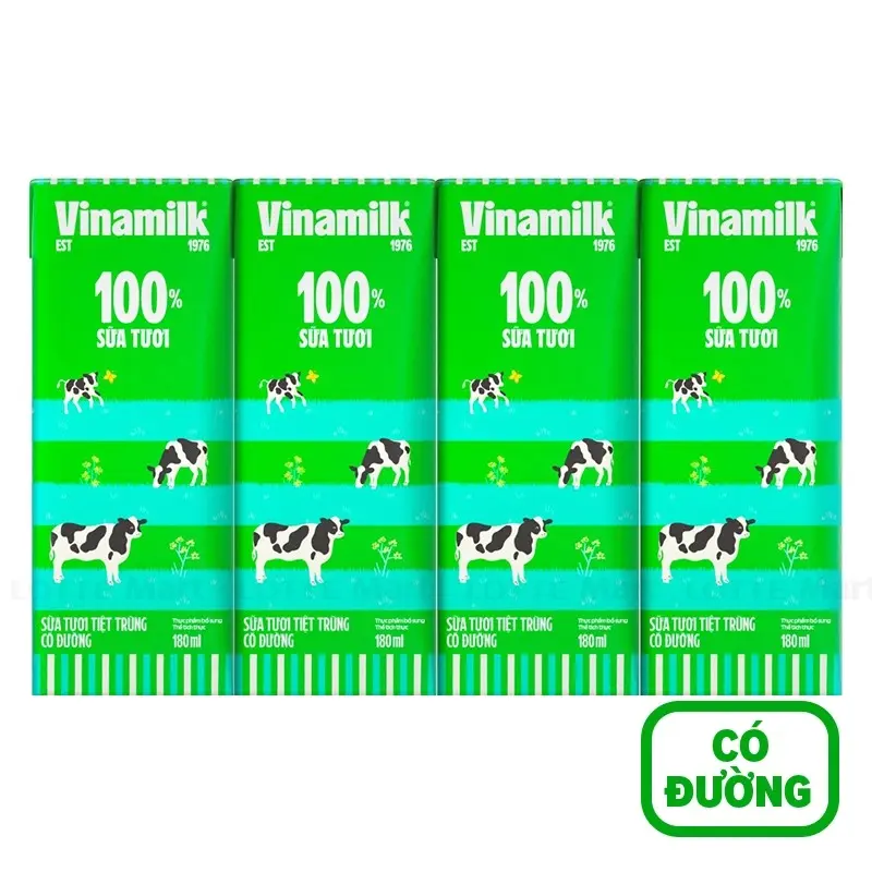 Sữa Tươi Tiệt Trùng Vinamilk 100% Có Đường (4*180ml)