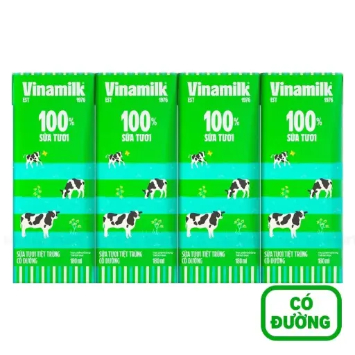 [P000162] Sữa Tươi Tiệt Trùng Vinamilk 100% Có Đường (4*180ml)